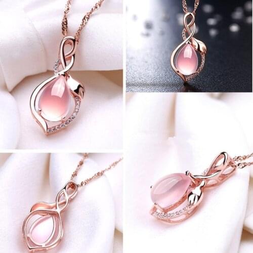 Fashion Natural Gemtone Ross Quartz Pendant Necklace Water Drop Women Fairy Children Jewelry Choker Cute Accessories Gifts