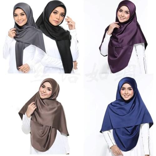 Malaysia Fashion Matte Satin Scarf Muslim Hijab Long Shawl For Women Plain Head Wraps Headband Islam Headscarf Stole 180*70cm