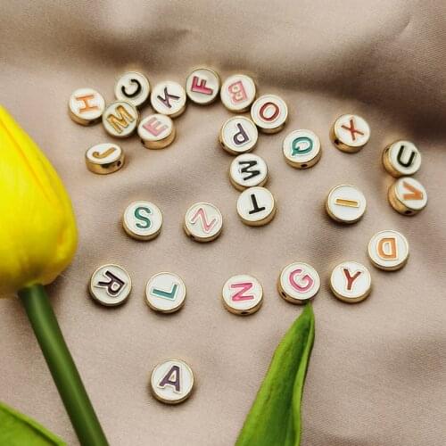 MuhNa 10pcs/26pcs Alphabet Double Face Drop Oil Letter Enamel Charms Beads Gold Color Metal Pendant Fit Jewelry Making Accessory