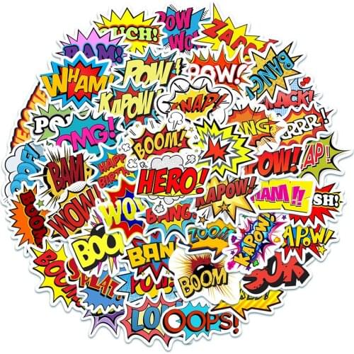 50Pcs/pack English Surprise Letter Boom Bam Stickers Luggage Laptop Bicycle Motorcycle Diary Toys Waterproof Stickers