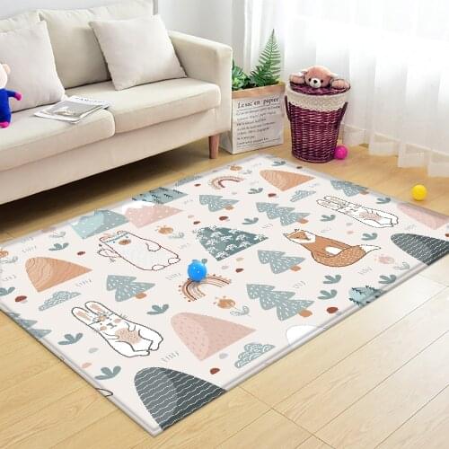 Non-Slip Children Flannel Carpet Baby Hand Print Carpet Baby Play Mat Fashion Cute Cartoon Animal Children Comfortable Carpet