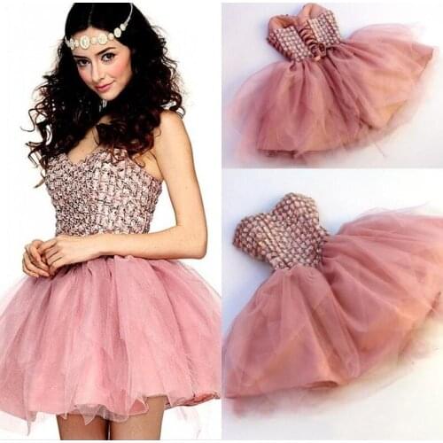 New Sweetheart Dark Pink Short Homecoming Dresses Crystal Beaded Mini Cheap Prom Party Gowns Cocktail Dress Back Lace Up