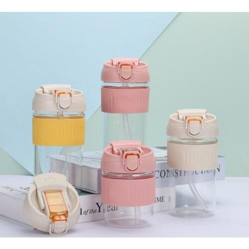 New product net red bouncing glass straw cup men and women fashion coffee cup portable silicone sleeve insulated cup