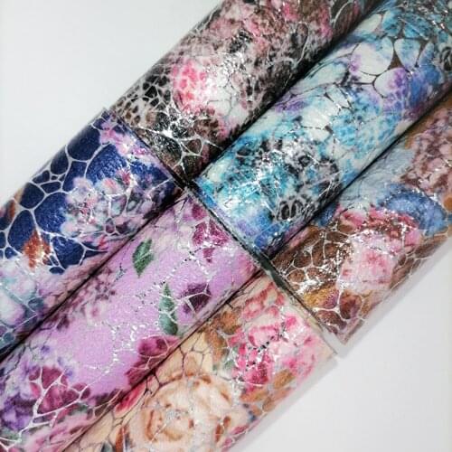 Onefly Wholesales Dropshipping Leather Supplier Flowers Printed Synthetic Faux Vinyl Leather Fabric Sheets For Bow DIY FZ190