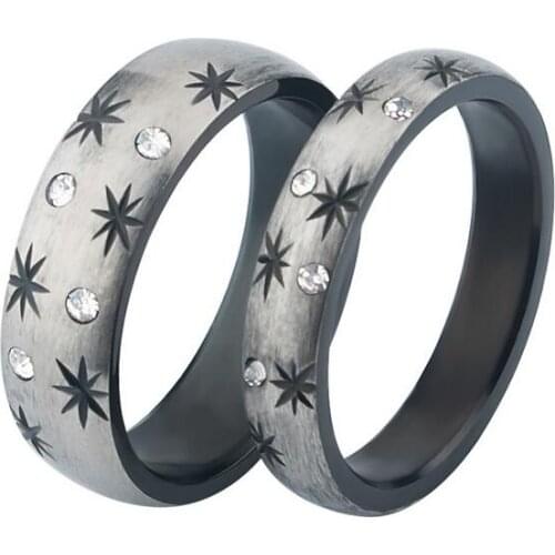 Creative brushed stainless steel titanium star couple rings