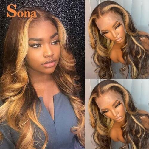 #4/30 Highlight Colored Lace Front Human Hair Wigs Pre Plucked Ombre Remy Brazilian Wavy Lace Frontal Wig For Women