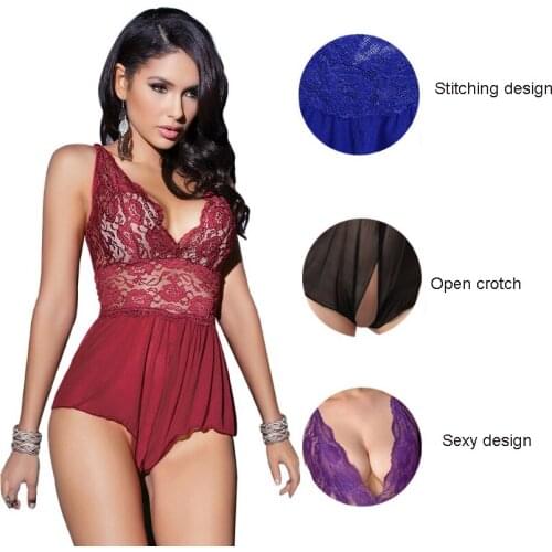 Fcare large plus size S-6XL S-6XL foreign sexy sexy lingerie lace perspective open crotch pajamas longerie