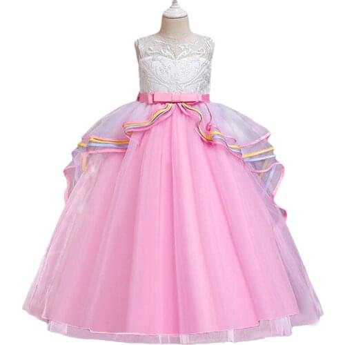 Teenager Girls Rainbow Unicorn Sequin Flower Princess Party Dresses Children Kids Elegant Chirstmas Wedding Vestidos Clothing