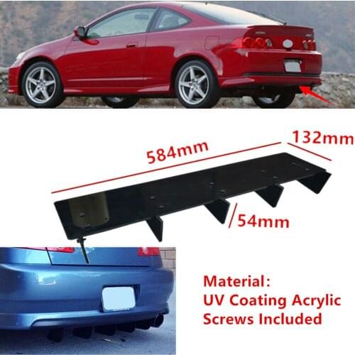 58.4cmx13.2cm Fit For Acura RSX 2002-2006 Gloss Black Set W/ Screws Rear Bumper Fin Air Diffuser 5 Shark Fins Spoiler Universal
