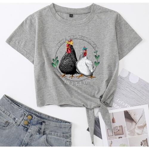 Just a girl who loves Peckers Knotted Crop Top Shirt Womens Summer Short Sleeve Cotton T-Shirt Cropped Tops Tee with Front Knot