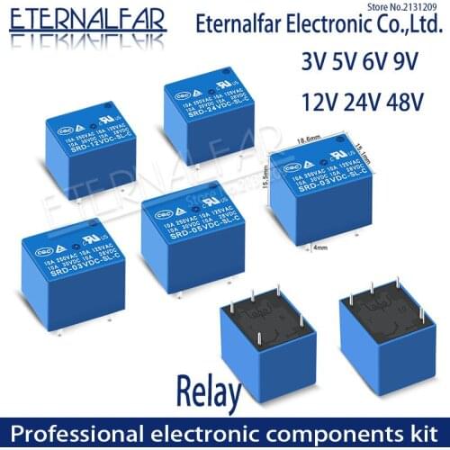 SRD-12VDC-SL-C Time Relays 5V 6V 9V 12V 24V DC 10A 125V 250V AC SPDT NO Typc A 4PIN SPDT B-M Typc C 5PIN PCB T73