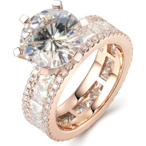 Luxury 3 Carat ct DF Color Engagement Wedding Lab Grown Moissanite Diamond Ring With Moissanite Accents Solid 14K 585 White Gold