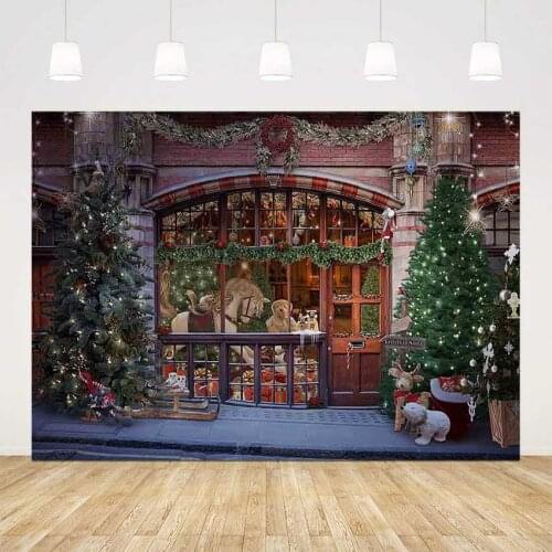 Christmas windows background for photo studio horse bears Christmas tree photography backdrop x-mas party decoration photocall