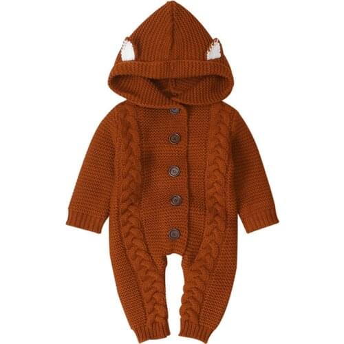 Baby Long Sleeve Hooded Rompers Jumpsuit Body suit for Kids New Born Camel Winter One Pieces Infant Clothing