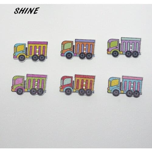 SHINE 12PCs Wooden Sewing Buttons Scrapbooking Truck shape 2 Holes 29X18mm Costura Botones Decorate W10005