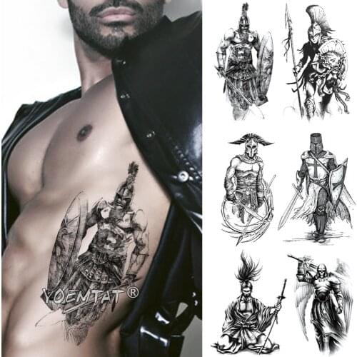 Spartan Hero Temporary Tattoo Sticker Gladiator Warrior Waterproof Tatto Crusader Knights Body Art Arm Fake Tatoo Men Women