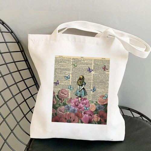 Shopper Alice In Wonderland Garden Printed Tote Bag women Harajuku shopper handbag girl Shoulder shopping bag Lady Canvas Bag
