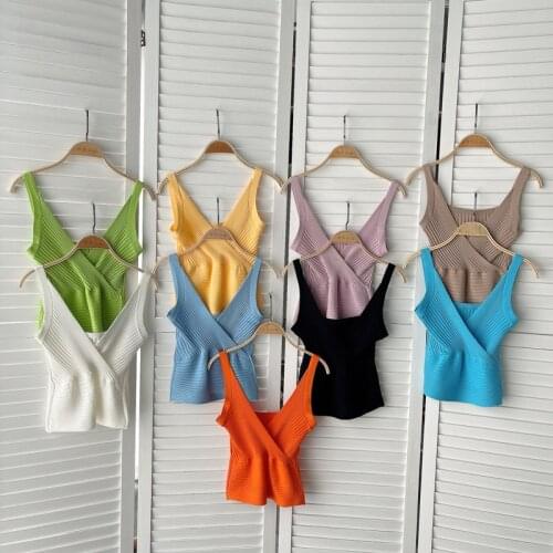 Knitted tank top women sexy crop tops sleeveless tops for woman solid color camis for womens omighty 2021 new cami ins
