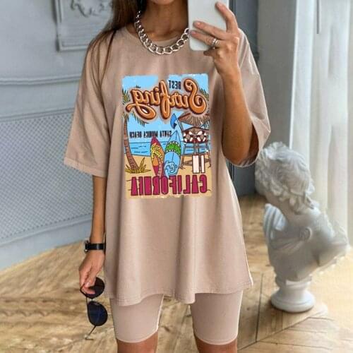 Kuakuayu HJN Summer Casual Oversized Tee The Best Surfing Santa Monica California Womens Retro Style Vacation Beach Shirt