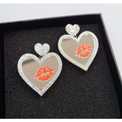 2021 New Fashion Lip Print Acrylic Drop Earrings For Women Funny Mirrored Heart Dangle Earrings Party