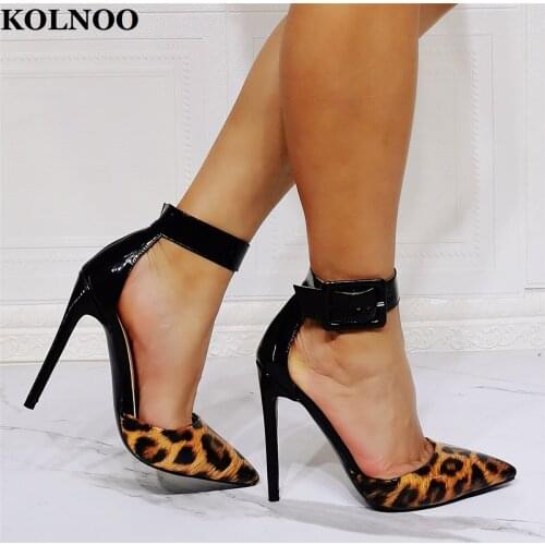 KOLNOO New Style Handmade Womens Stiletto High Heeled Pumps D'Orsay Style Patchwork Leather Sexy Evening Party Fashion Shoes