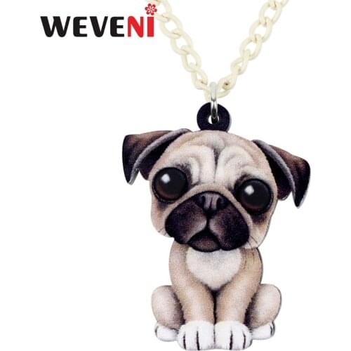 WEVENI Acrylic Sweet Sitting French Bulldog Pug Dog Necklace Pendant Chain Choker Cartoon Animal Jewelry For Women Girls Collier