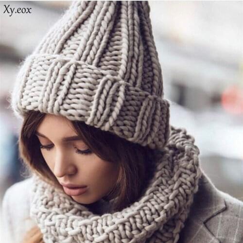 Winter New Wool Hat Ladies Casual Knitted Coarse Lines Hat Handmade Thick Caps Women Fashion Caps