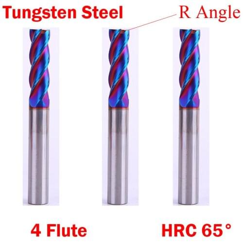 10mm 12mm Cutting Edge Diamter R1 R0.5 HRC65 4 Flute Solid Carbide CNC Router Tool R Corner Rounding End Mill Milling Cutter