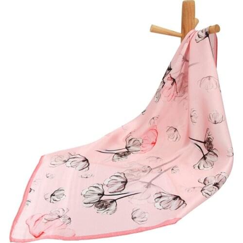 100% Pure Silk Handkerchief Flower Scarf Women Bandana Female Luxury Hair Scarf Womens Natural Silk Square Headband Corn Poppy