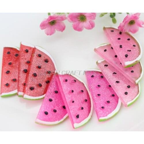 120pcs extra big watermelon slice glittery transparent Decoden Kawaii glitter Flatback Resin Cabochons 35mm