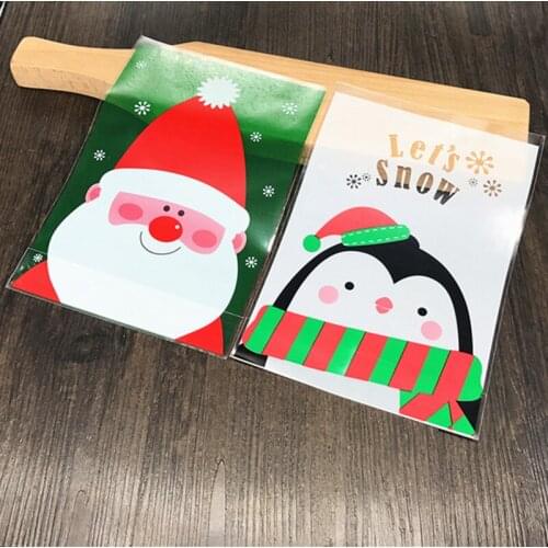 14x20cm self-adhesive Candy Bags Christmas Santa Claus Snowman penguin Gifts Cookie packaging bags for Xmas Decoration 100