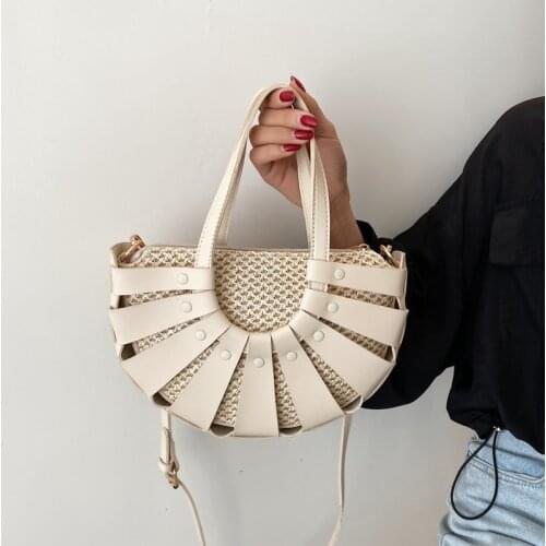 FUNMARDI 2021 New Summer Straw Tote Bags Hollow Out Design Crossbody Bags High Quality Shoulder Bags Lady Retro Handbag WLHB2344