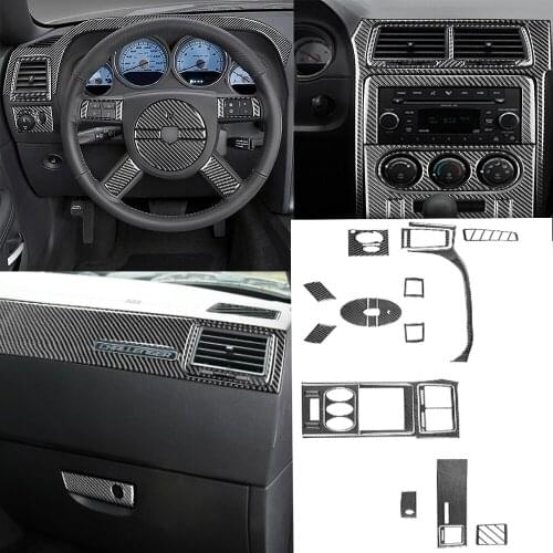 23pcsCarbon Fiber for Dodge challenger 2008-2014 Air Vent Outlet Cover Dashboard Console Trim GPS navigation box Car Accessories