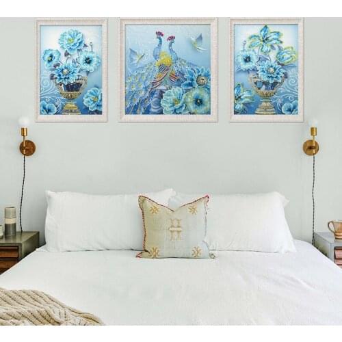 3Pcs Diamond Painting Peacock Cross Stitch Full Square Round Diamond Embroidery Sale Bead Picture Handicraft Art Home Decoration