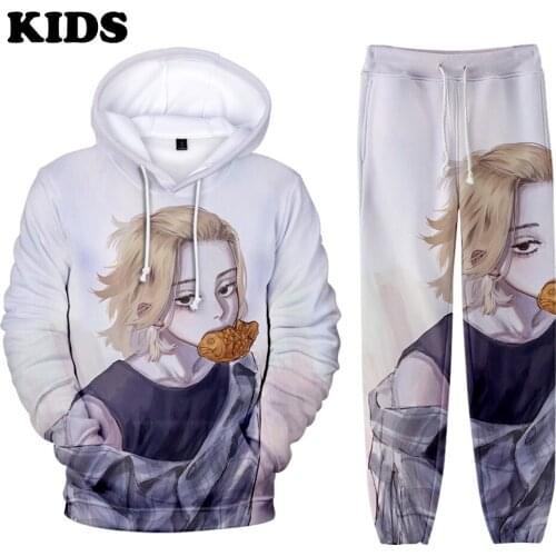 3D Printed Personality Sweatshirts+Sweatpants Suits Tokyo Revengers Hoodies Men Women Sweatshirt New Anime Clothes Kids Pullover
