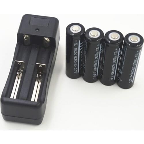 4pcs 18650 3.7V 6000mAh li-ion rechargeable lithium Battery + multi-function dual Battery Charger for 18650 16340 14500 26650