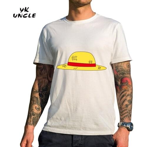 YK UNCLE Brand Summer Casual 100% Cotton Short Sleeve White T-shirts One piece Luffys Straw Hat Printing T-shirt High Quality