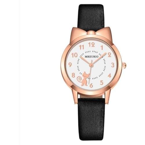 Fashion Kids Watches Students Children Pink Watch Girls Leather Child Hours Black Cat Quartz Wristwatch Girl Gift Clocks