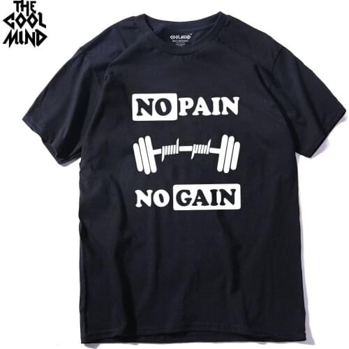 COOLMIND CR0113A 100% cotton no pain no gain print men Tshirt casual o-neck men muscle body building T shirt cool mens Tee shirt
