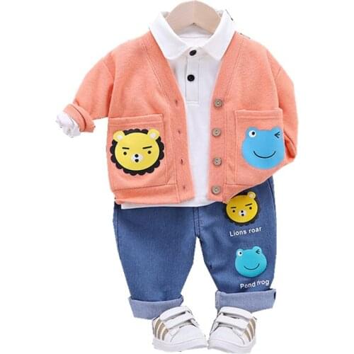 Baby Boys Girls Spring Autumn Fashion Clothes Children Shirts Cartoon Jacket Pants 3Pcs/sets Outfit Kid Cotton Casual Tracksuits