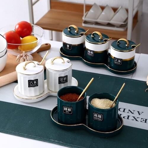 European Luxury Spice jar Kit ceramic Seasoning Jar Set household Salt shaker ceramic kitchen supplies Cans
