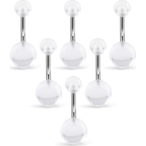 JFORYOU 6PCS 14G 6mm 8mm 10mm Stainless Steel Bar Clear Acrylic Ball Belly Button Rings Navel Ring Belly Barbell Piercing Retai