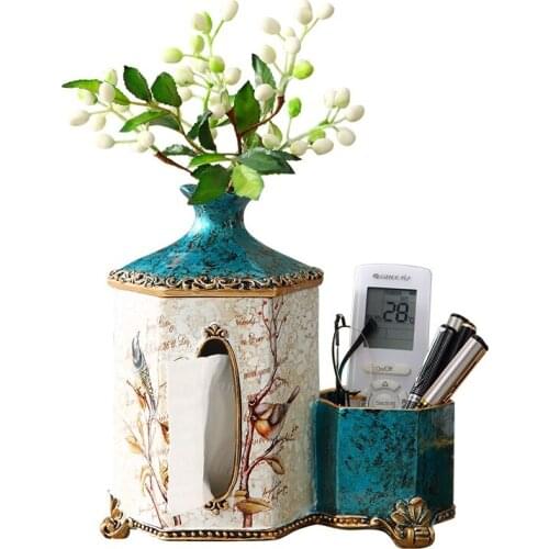 European style creative living room tissue box household multi-functional storage jar for remote control pen Eco-friendly resin