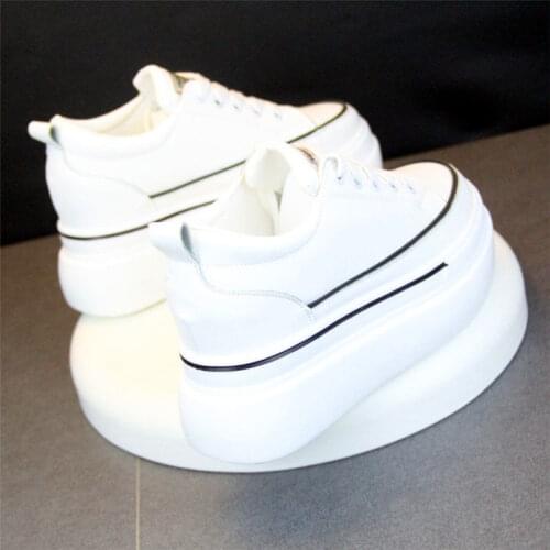 Elevator Shoes Female Students Korean Casual Lace-up Small White Shoes All-match Casual round Toe Sneakers Soft Leather Shoes