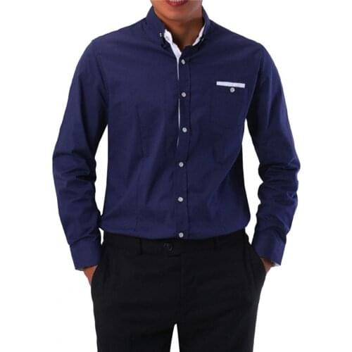 Men Harajuku Long Sleeve Pocket Decor Business Shirt Breathable Solid Color Lapel Men Shirt Workwear Fashions Clothes