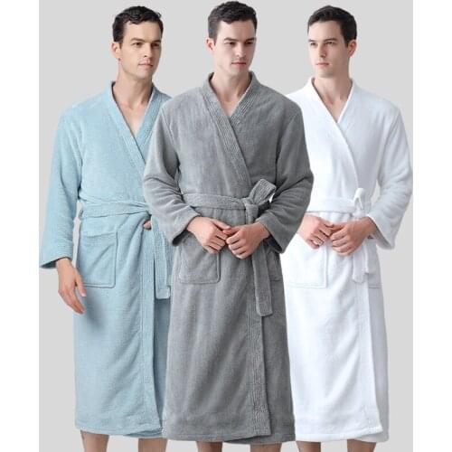 BALDAUREN Mens Coral Fleece Absorbent Hotel Shopee Same Style Nightgown Bathrobe Pajamas Kimono Robe Autumn&Winter Style