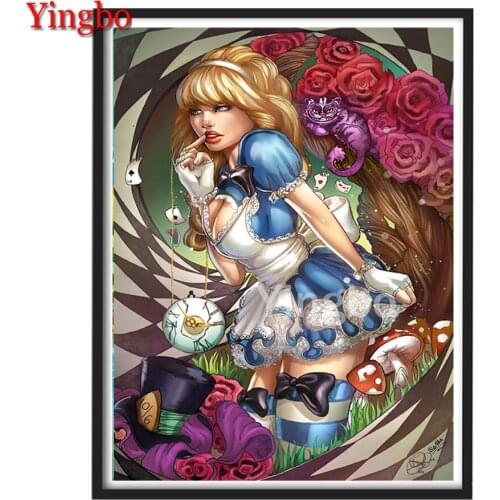Full Square&Round 5D DIY Diamond Painting Kit Wonderland Cartoon girl and cat embroidery mosaic Cross stitch Paint home decor