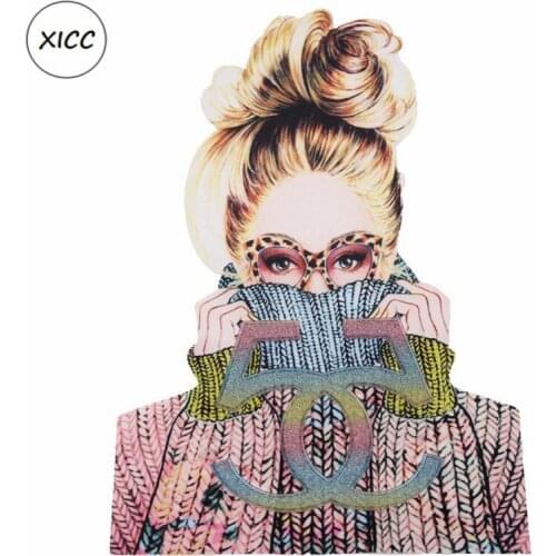 2019 New Big Size Glasses Printing Beautiful Girl Patches Entrancingly Woman Applique Stick Coat Decorations Garment Accessories