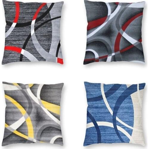 Modern Abstract Gray Red Swirls Cushion Cover Two Side Print Geometric Pattern Floor Pillow Case For Car Pillowcase Decoration