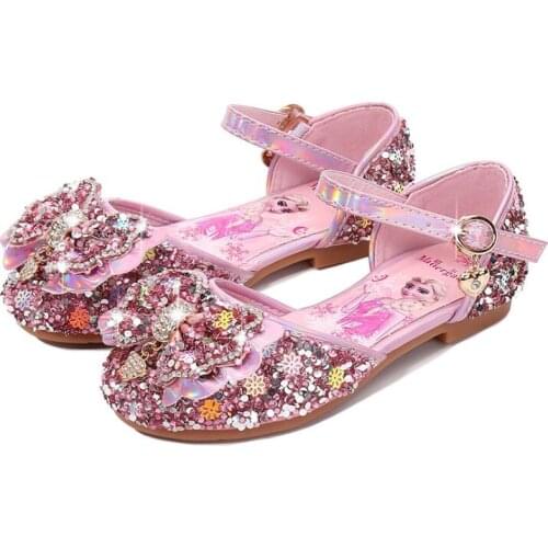 New Spring Summer Kids Leather Flat Sandal For Girls Princess Elsa Dance Party School Children Shoes crystal infant Sandals